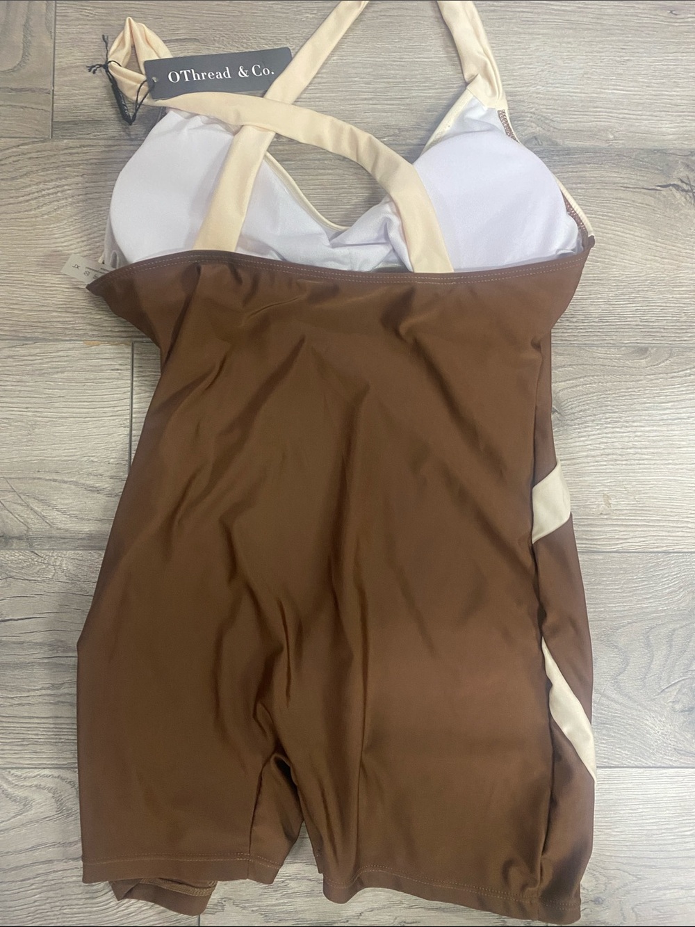 Woman’s  Brown and Cream One-Piece Swimsuit - Picture 3 of 4